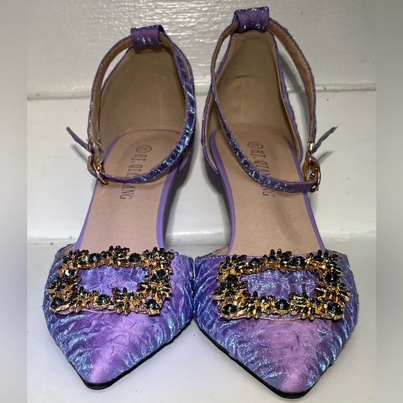HJ Qianlang Shoes - Purple Heels HJ Qianlang Gold Buckle with Smoked Stones Size EU 40
